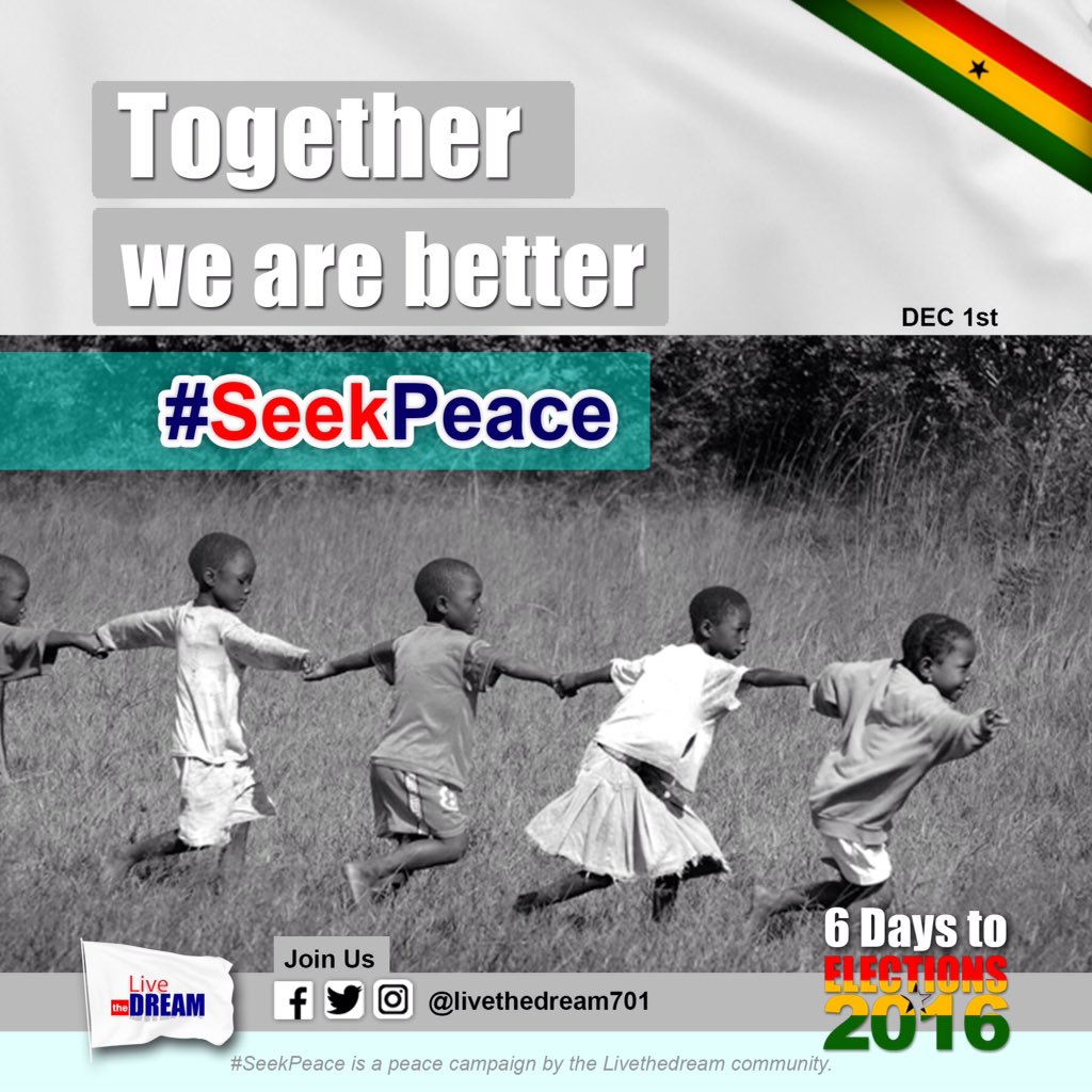 livethedream701's tweet photo. 7th Dec. is for the expression of our views as to who we want to lead our country for the next 4 years #SeekPeace #GhElections #NoViolence https://t.co/DhZprbSYpp