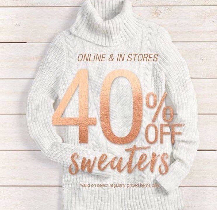 Bummed you missed out on our Black Friday sale... NO WORRIES ONE DAY only we are offering all sweaters and tall boots 40% off!