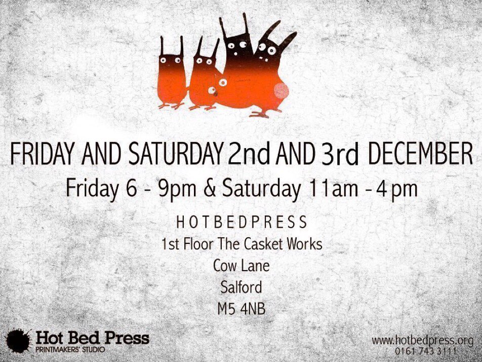 PrintSalford's tweet image. Looking forward to doing ALL our Christmas shopping tomorrow @HotBedPress annual 'Under the Bed' sale. #printmaking #Manchester #Salford