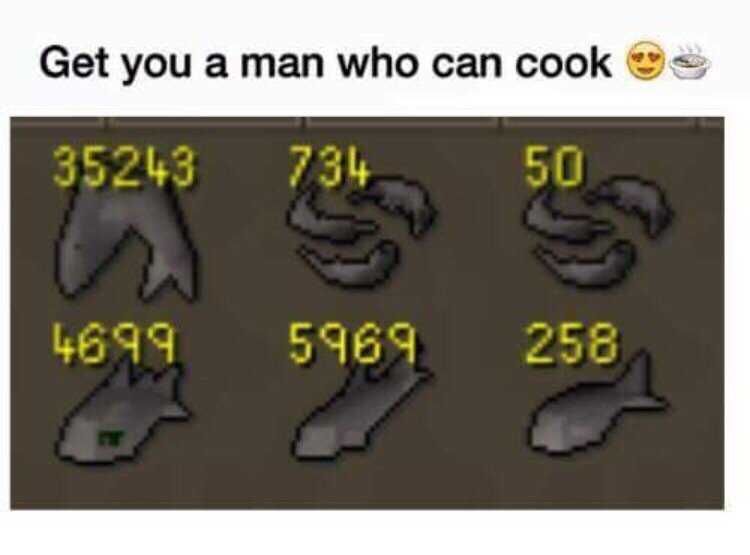 Hvygunner89's tweet photo. I hear its only 65h for 1-99 cooking. I started last night and i'm going to keep all the burnt fish until 99! #Runescape #OSRS #Oldschool https://t.co/7EOq1HtDYL