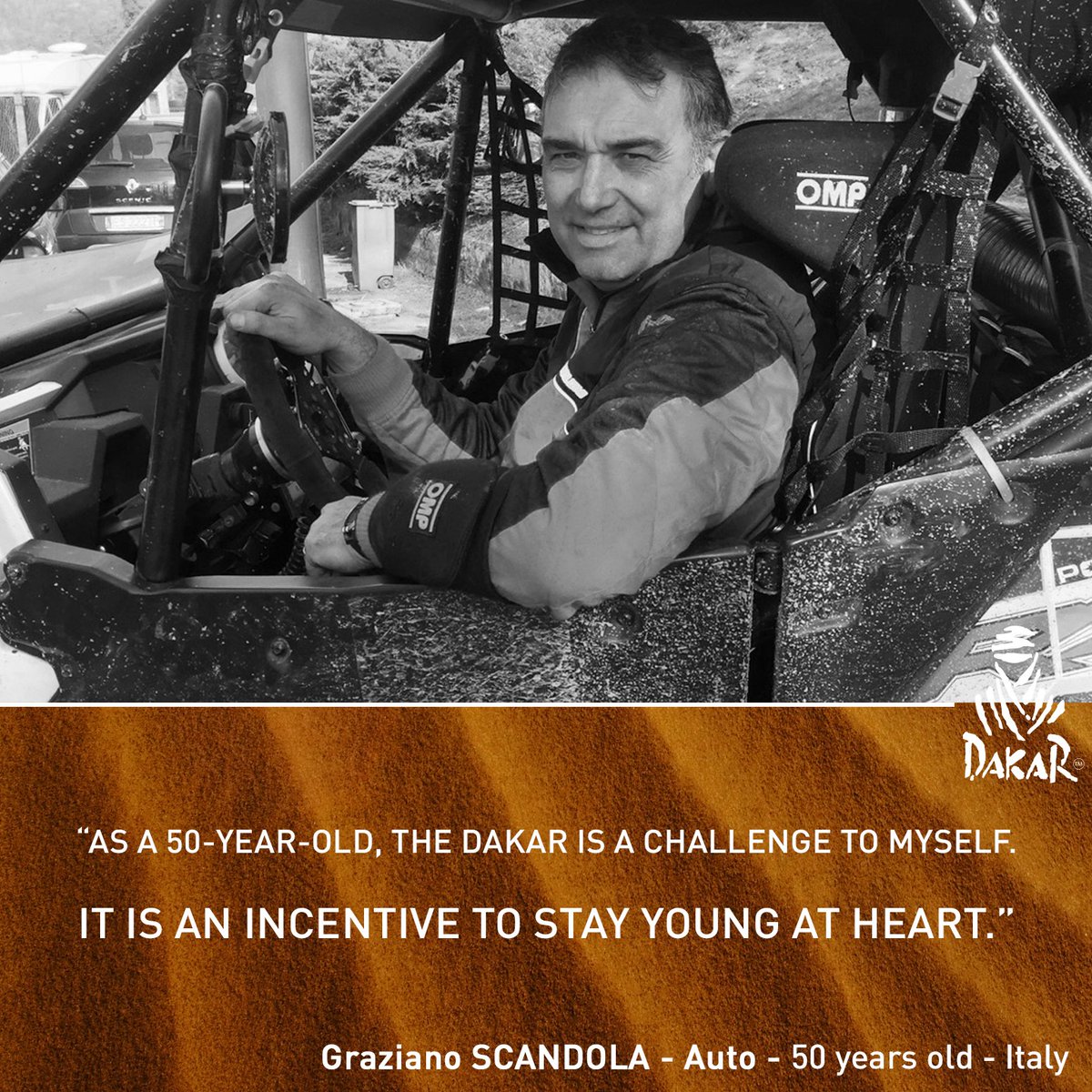 dakar's tweet photo. Graziano Scandola: "El Dakar es una carrera que tiene un encanto indescriptible."
#ProudToJoinDakar2017 https://t.co/Qk9yTDNqSc