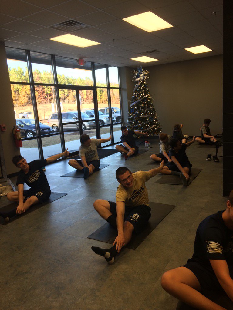 BCA_baseball's tweet photo. Good session of yoga today for offseason workouts. #Focus #ALLIN #GoKnights https://t.co/GFTDsifbia