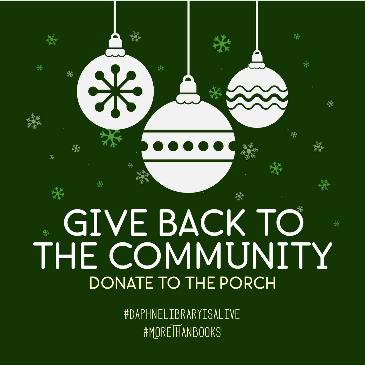 DaphneLibrary's tweet photo. Happy December! Celebrate the holiday season by giving back to our community. #BuildThePorch https://t.co/2ESryHRZIK https://t.co/fTswcT9mBV