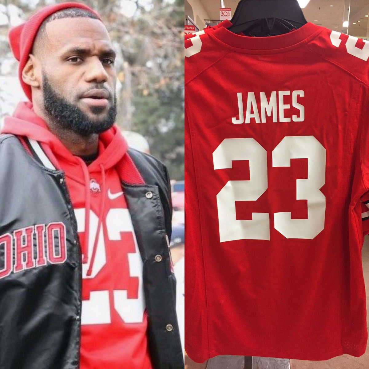 emdizzler42's tweet photo. Best of both worlds with this jersey at my Locker Rooms! #OhioState #LeBronJames #lidsvision2020 @lids https://t.co/HvSJuEJrDw