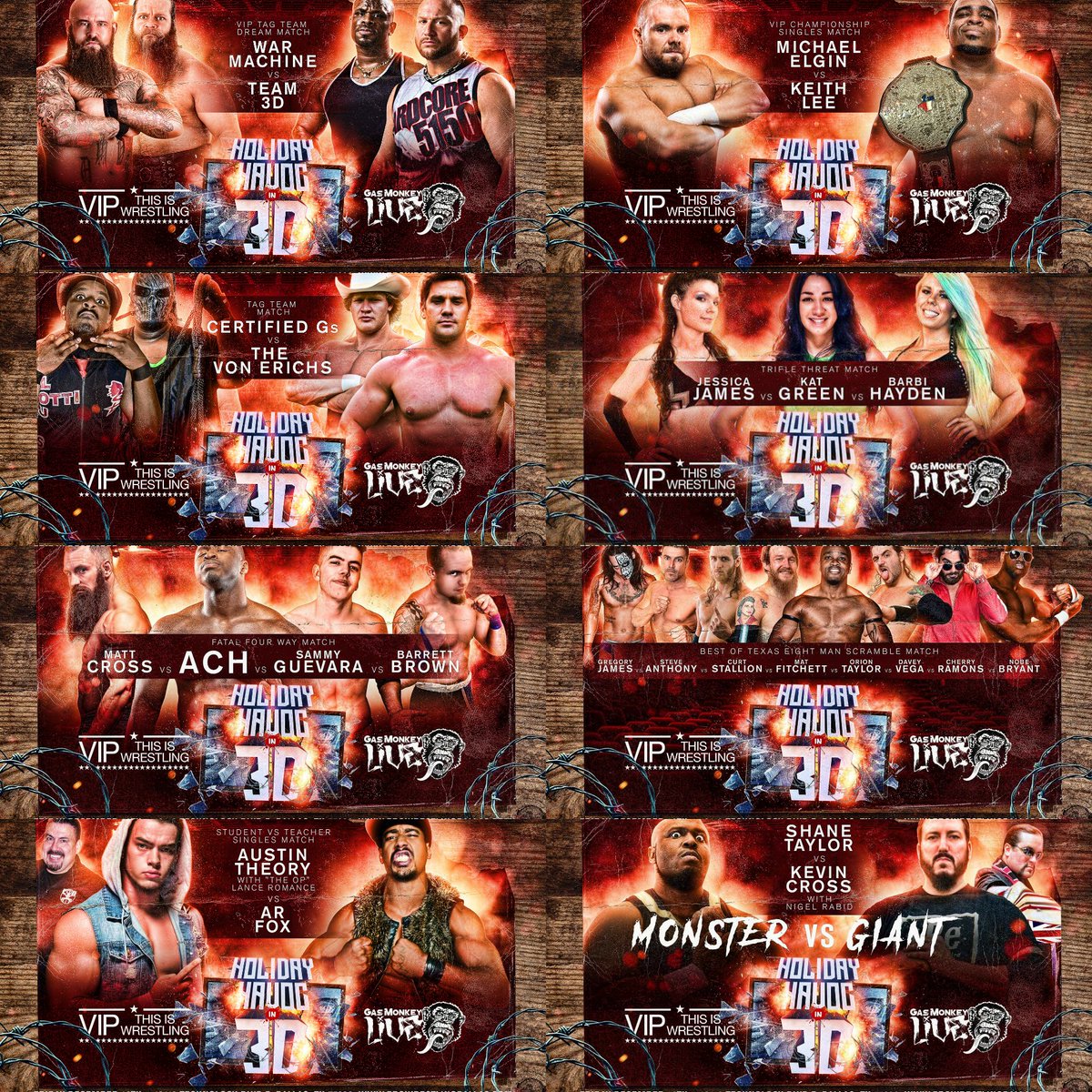 VIP_Wrestling's tweet photo. #HH3D Stacked Card w/Monster vs 7ft Giant @shane216taylor v #KevinCross w/@nigelrabid  Fri Dec 16  https://t.co/8azpxsQcmW @GasMonkeyDallas https://t.co/X45kFuSocv