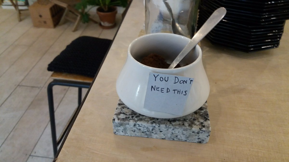 RichardEhrlich's tweet image. I chuckled at this note on the sugar bowl @cafehand in East Village, Stratford. Excellent cafe in unlikely setting.