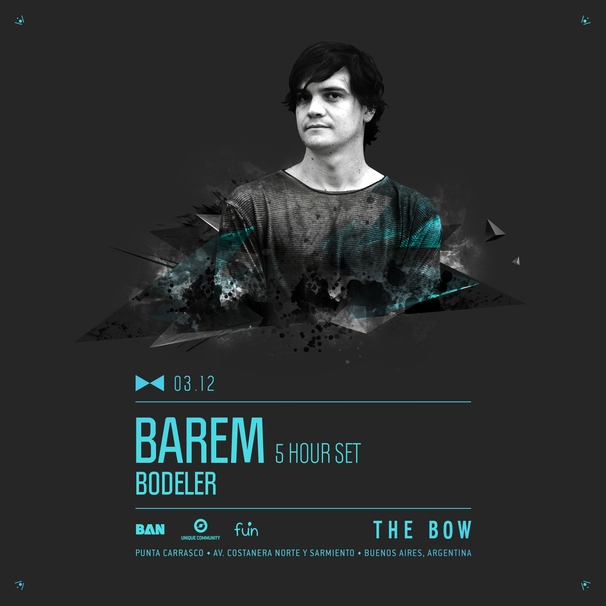 BANTalent's tweet photo. ¡ BAN TALENT presenta a @baremmusic el Sábado 3 de Diciembre en The Bow ! #BanTalent #Barem #BuenisAires https://t.co/8vZPKmiDrq