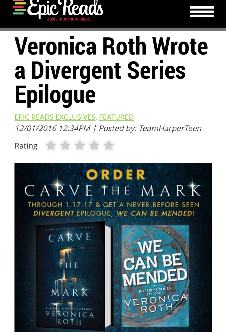 divergentsass's tweet photo. @VeronicaRoth @CarveTheMark I'm screaming this is amazing! I can't believe there's a Divergent epilogue 😱😭 #riptris https://t.co/RyaFr67AjJ