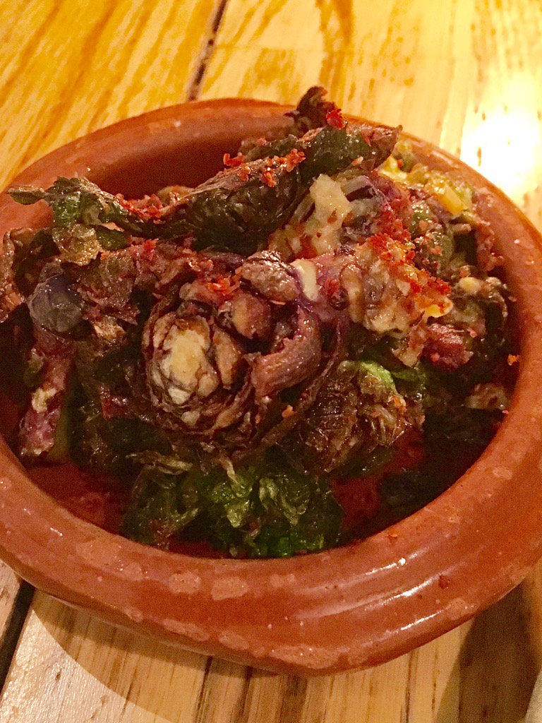MarkTaylorFood's tweet photo. Christmas is coming - deep-fried sprouts, caramelised orange and Aleppo pepper @PocoTapasBar https://t.co/8wenRy0CRk