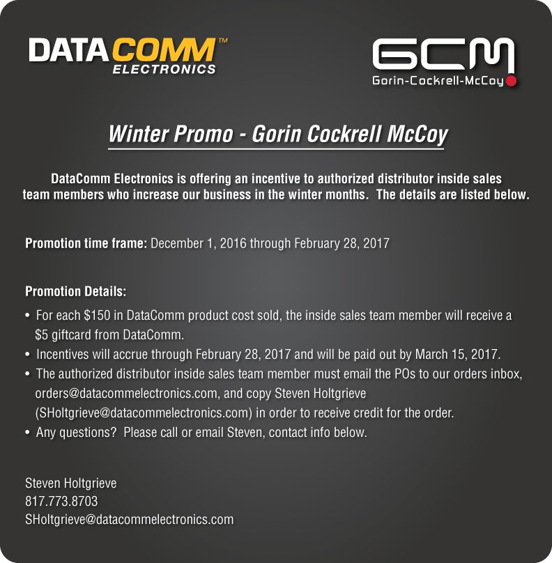 GCMHQFL's tweet photo. Datacomm electronics and #GCM have a winter promo that starts today! Check it out! #commdata #sale #distributors https://t.co/yQwu9oCcqh