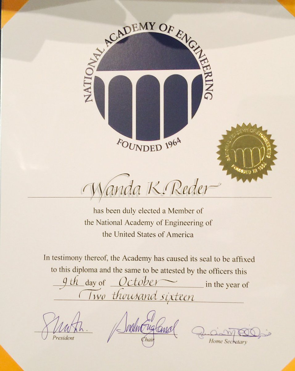 WandaReder's tweet photo. Proud to be in the National Academy of Engineering @NAE_DC 2016 membership class! #NAEAM2016 https://t.co/0doXMIRZk2
