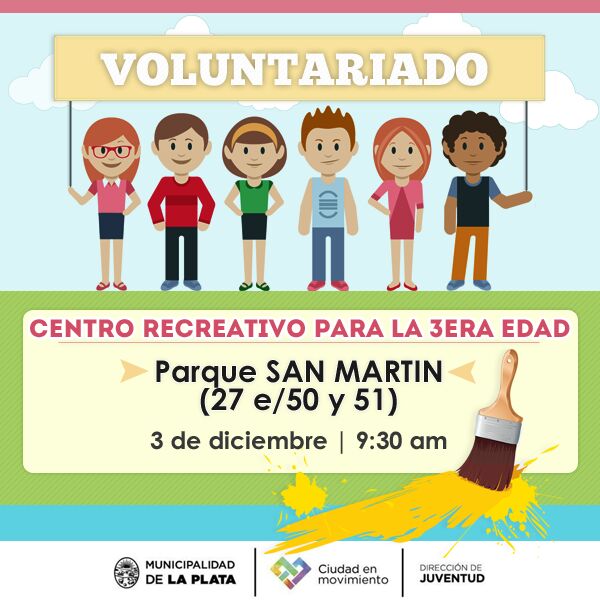 Te esperamos este sábado para poner en valor el Centro Recreativo de la 3ra Edad en el Parque San Martín. ¡No te olvidés tu remera blanca!