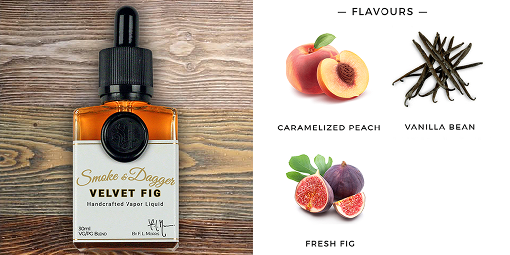 smokedagger's tweet photo. Introducing Velvet Fig. Notes of caramelized peach crumble, vanilla, &amp; fresh fig. HOLIDAY SALE: $16 bottle. Use Code: HST2016. https://t.co/ztLsnwvXrr