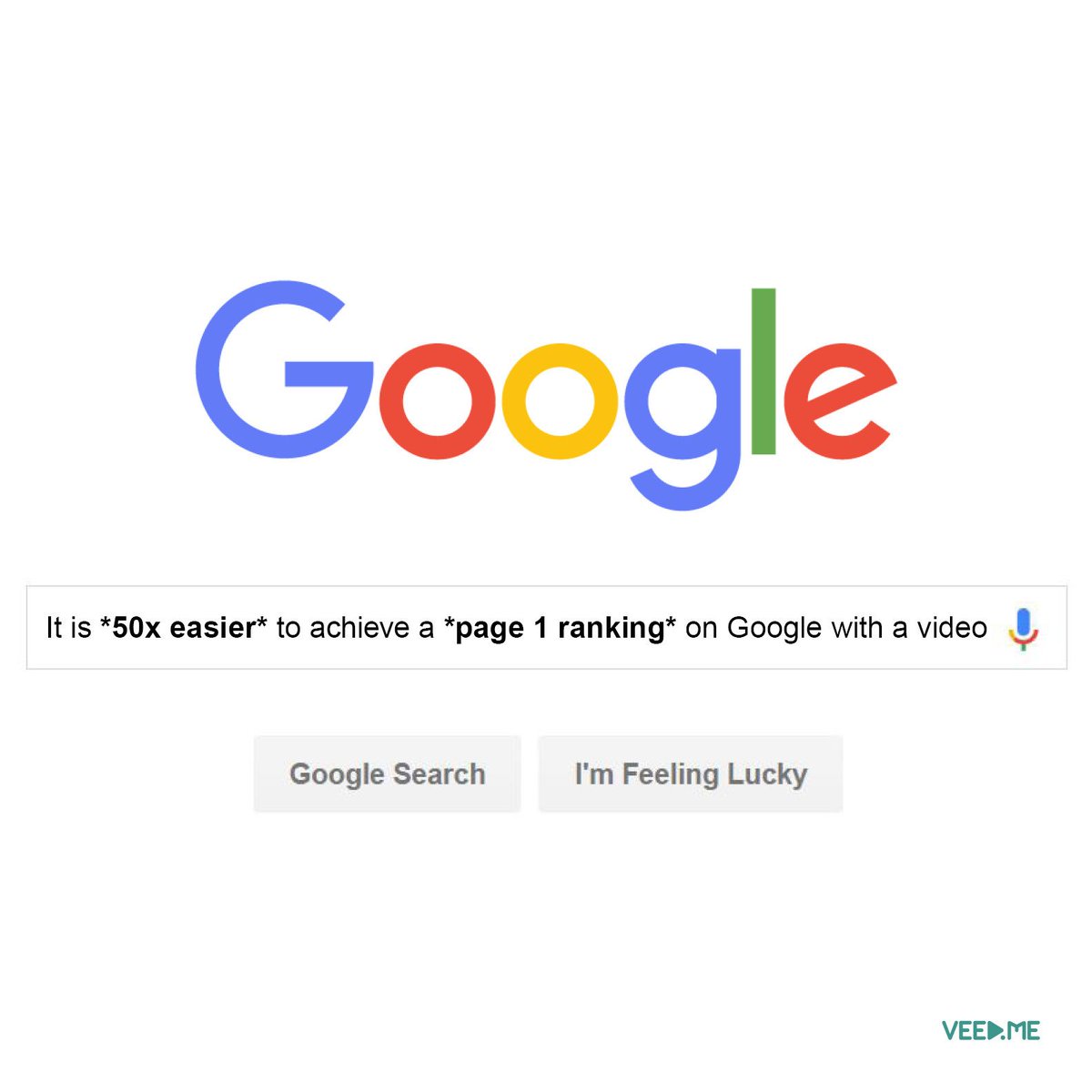 howmuchforvideo's tweet photo. It's 50x easier to achieve a page 1 ranking on @google with a video #SEO #search https://t.co/5xmOXDpFq8