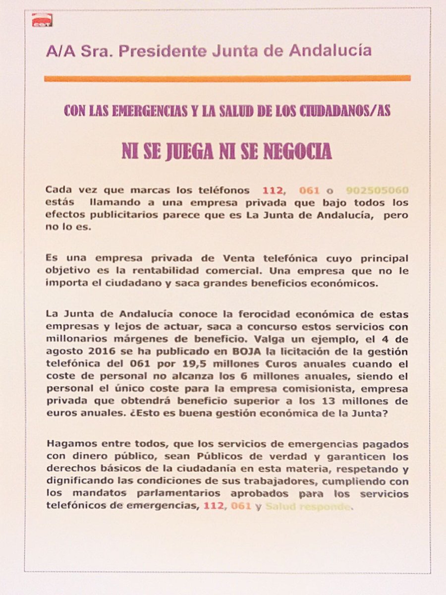 Luchamos x el fin de la subcontratacion de servicios públicos esenciales. Xq las emergencias no son un negocio #112y061PublicoYa <a href="/112_061_SR/">112_061_SR</a>