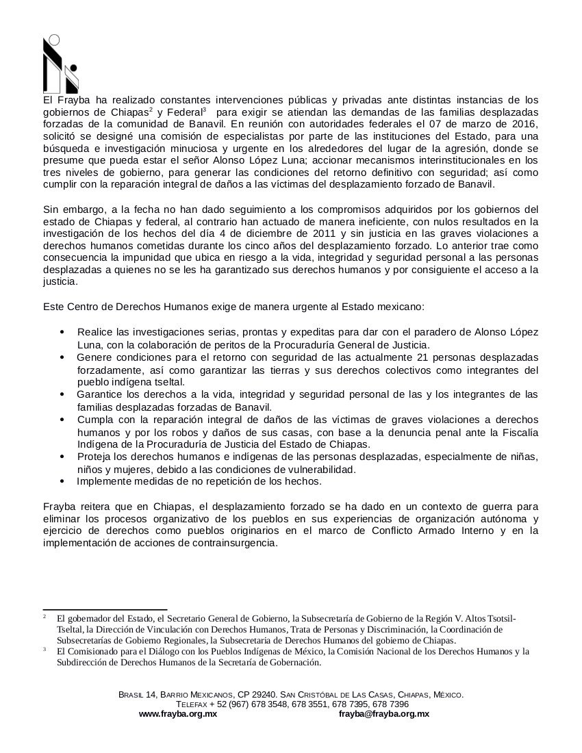 chiapasdenuncia's tweet photo. Estado mexicano mantiene en impunidad #desplazamiento forzado #Banavil y desaparición de Alonso López Luna: Frayba  https://t.co/hVDV1tSCjP https://t.co/pEv5ULIuST