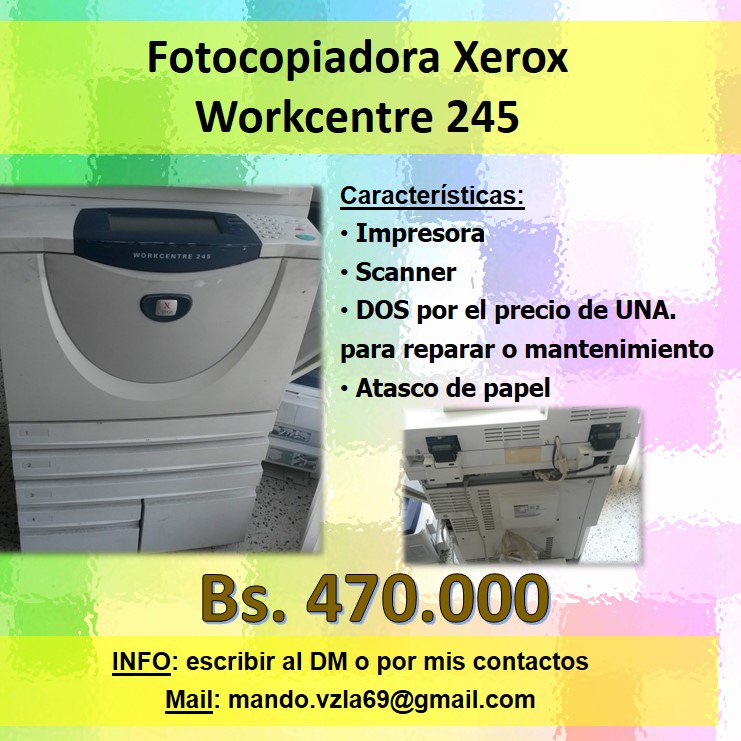 Vzla_69's tweet photo. EN VENTA
#Fotocopiadoras #Impresoras #CentralTelefonica 
pueden comunicarse conmigo :) 
#Caracas #VentasVzla #CmpraYVenta #Ventas https://t.co/b3TKFE0MQr