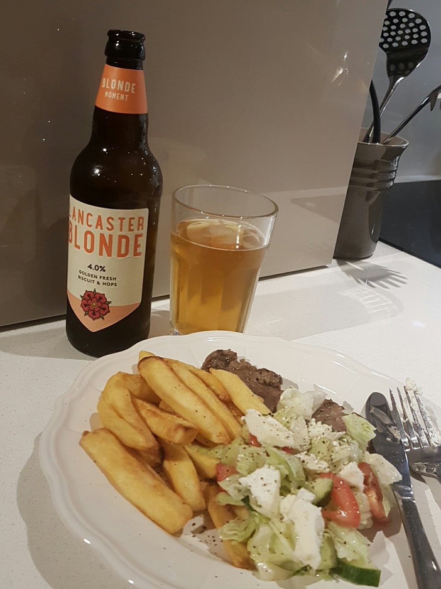 TWarden1's tweet photo. Steak dinner and a glass of @lancasterale the weekend starts here! #ThirstyThursdays #steakdinner #blondemoment https://t.co/Dapdwp7kQ4