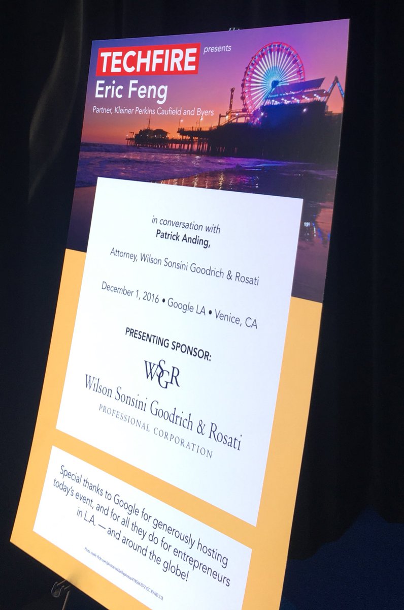 DavidCMurphy's tweet photo. Great conversation with @efeng (@kpcb) & @PatrickAnding17 (@wilsonsonsini) at @TechFireLA. Thanks @wilsonsonsini & @google LA! #techfirela https://t.co/dCQyBW6uCx