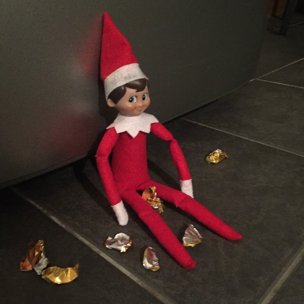 chriscoffey7's tweet photo. That cheeky little elf has eaten all the kids' chocolate coins. Minola will be upset. #elfonashelf https://t.co/TSKxHq37aY