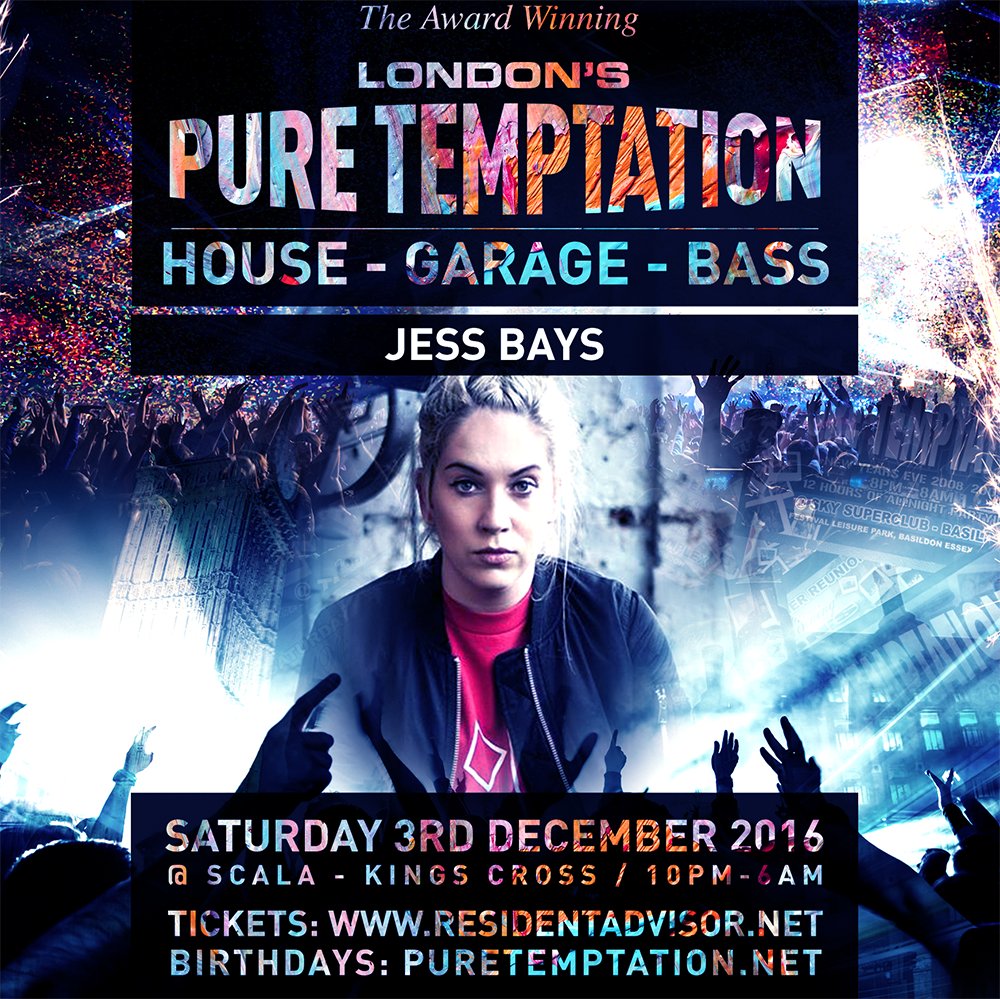 PureTemptation1's tweet image. London's Pure Temptation this Saturday 3rd Dec at Scala! House, Garage &amp;amp; Bass with @jessica_bays   Tickets: residentadvisor.net/event.aspx?890…