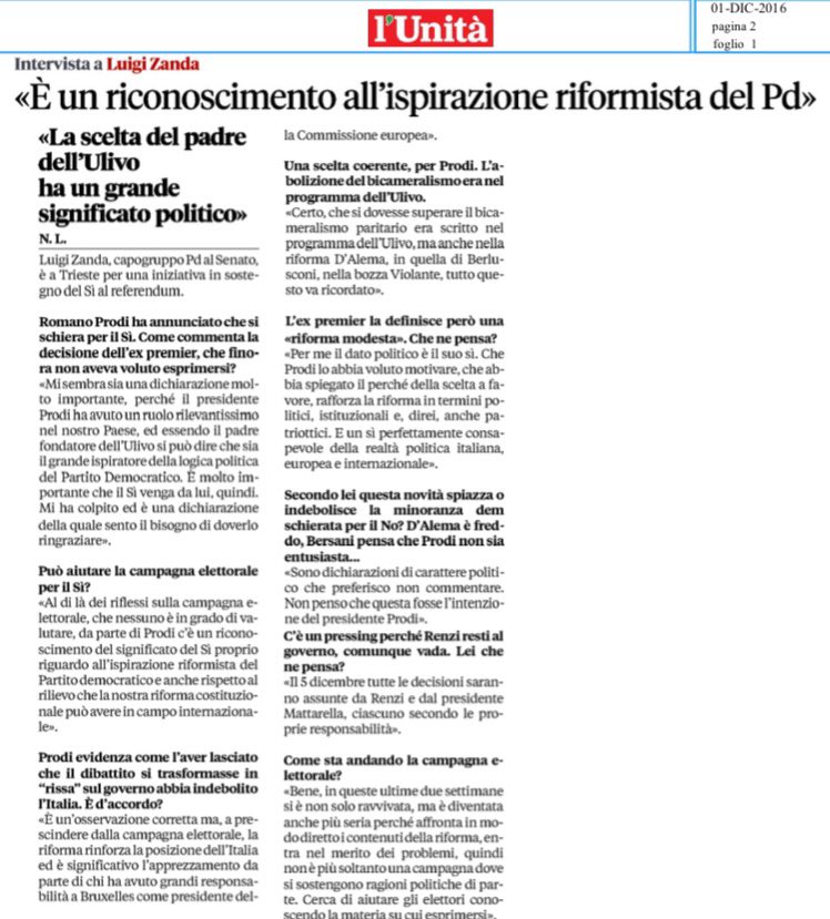 iDemLab's tweet image. Luigi Zanda: il Sì di Prodi alla #RiformaCostituzionale ha un grande significato politico @bastaunsi #Ulivo