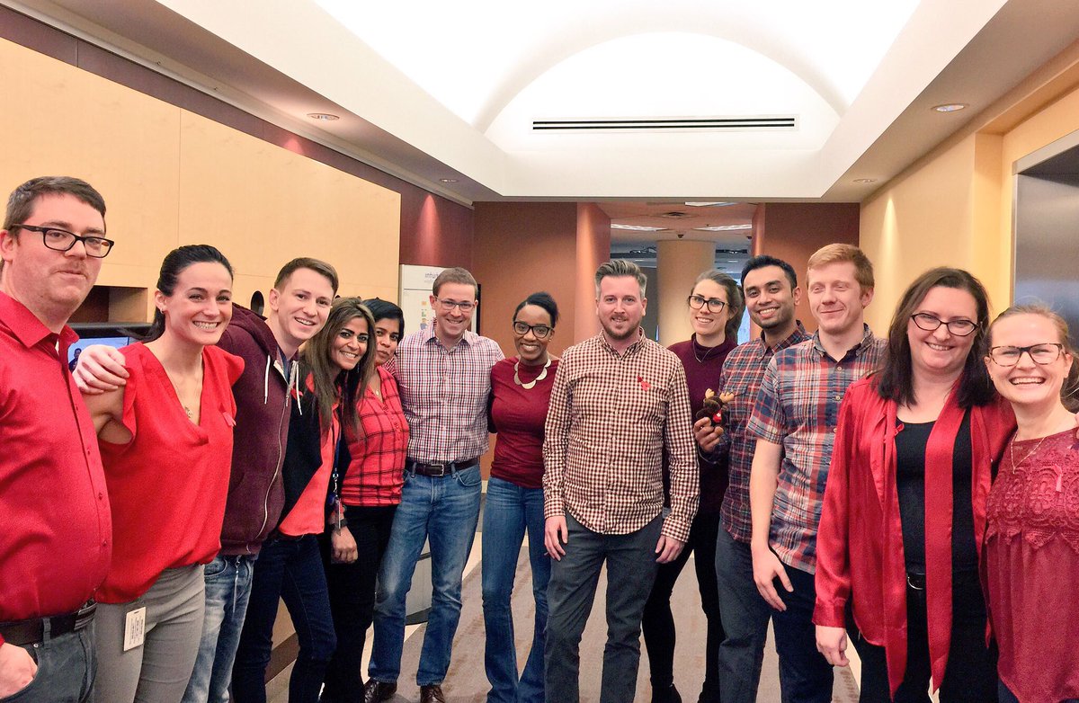 lettuceimagine's tweet photo. .@IntuitCanada team wearing #RedToShow support and solidarity for people affected by HIV and AIDS. #WorldAIDSDay #IntuitLife @CANFAR https://t.co/FszxZlAk77