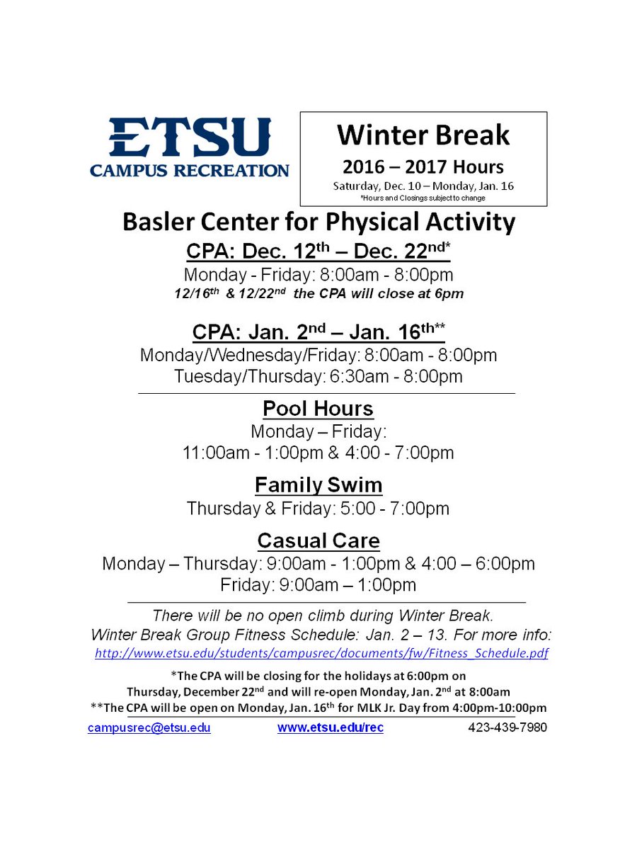 Winter break hours are here! Please take note these take effect Dec.12th!!
