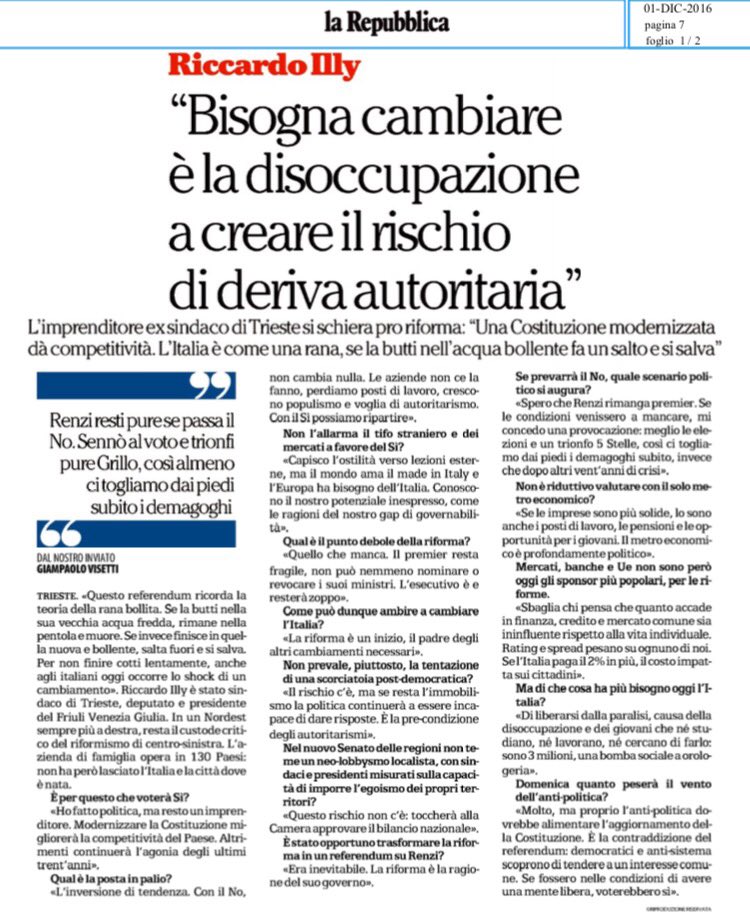 iDemLab's tweet image. #Illy: una #Costituzione modernizzata da' competitività. Per questo bisogna votare Sì @bastaunsi