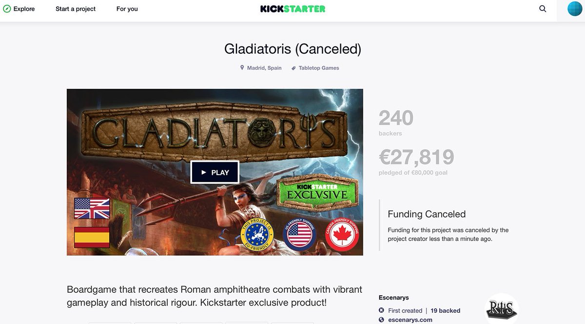 ThraexRYS's tweet photo. Canceled @Gladiatoris KS. Thank you, 240 backers! https://t.co/h4zI9GQJfZ
