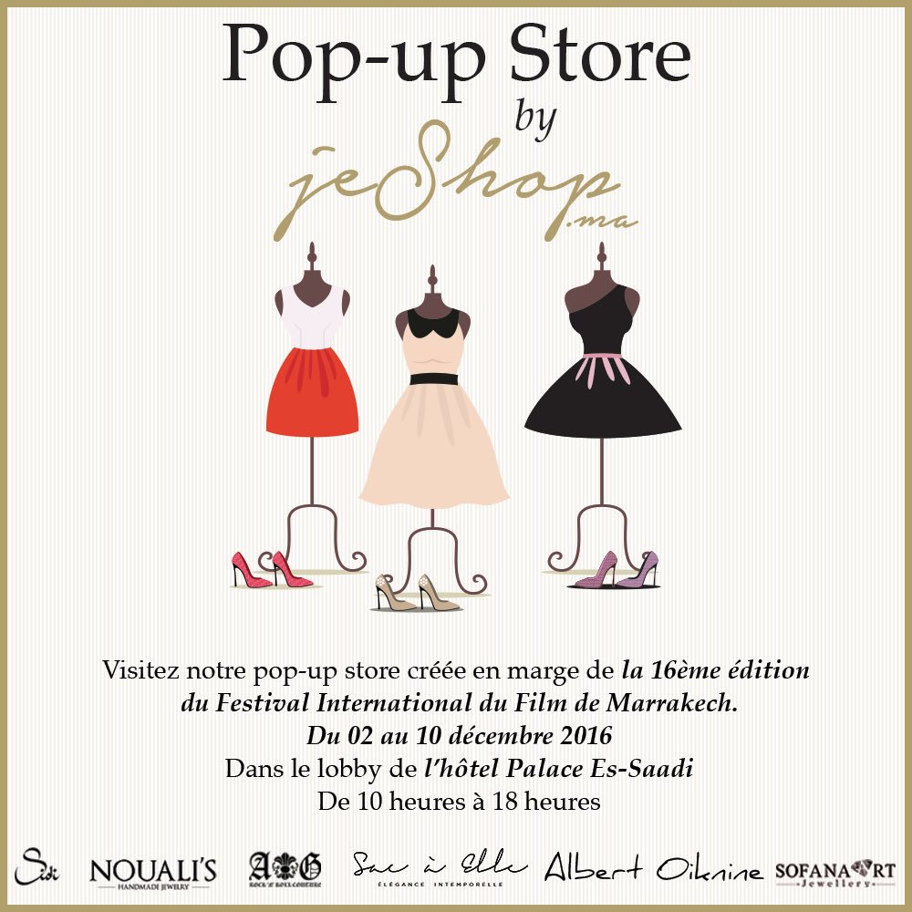 Sacaelle's tweet photo. J-1
#RDV demain dès 10 heures, dans le lobby de l’hôtel Palace Es-Saadi !
#Marrakech #popupstore #fifm #fifm2016 #fashion #tendance2016 https://t.co/q6q8U4qyBS