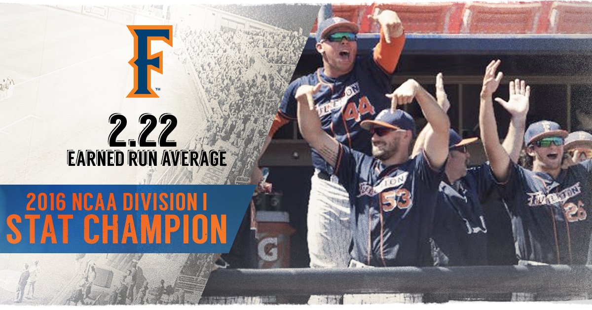 BigWestBaseball's tweet photo. #TusksUP 🐘💪⚾️
RT @ncaacws: 2016 #StatChamp 🏆
Cal State Fullerton - 2.22 Team ERA https://t.co/3nTxAjhsiM