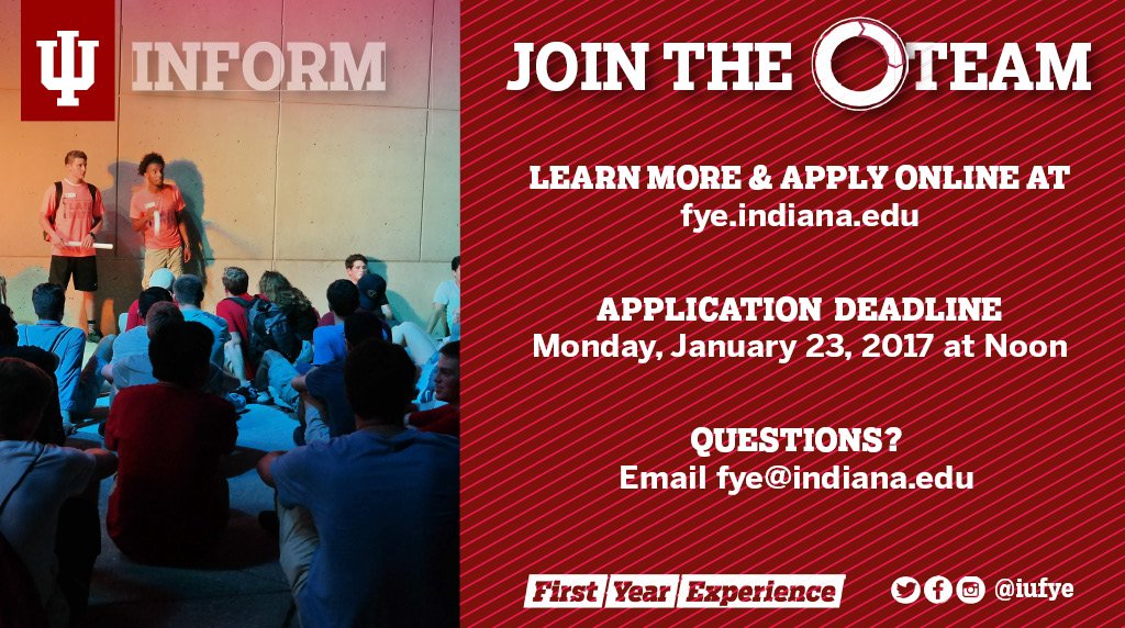 Orientation Leader applications are now open! Learn more about the OTeam and apply online here: fye.indiana.edu/index.cfm