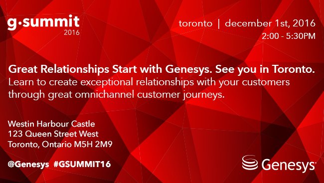 Genesys's tweet photo. Go for it... be the most innovative tweeter at #GSUMMIT16 Toronto. You might just win a prize. https://t.co/pFGvBnU6Nk https://t.co/ZLCbkT8Y8r