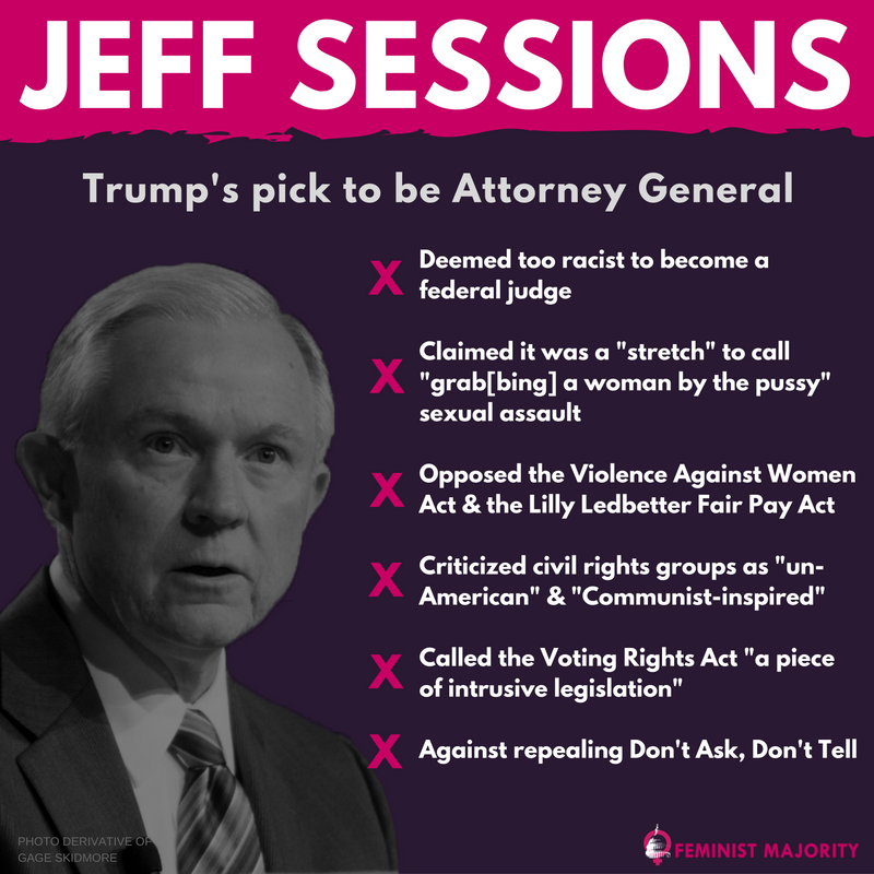 FemMajority's tweet photo. FACT: @jeffsessions having to prove whether or not he’s a "racist" is a problem alone. 

SHARE if you agree he is not our “peoples’ lawyer.” https://t.co/GBDFi6maJW