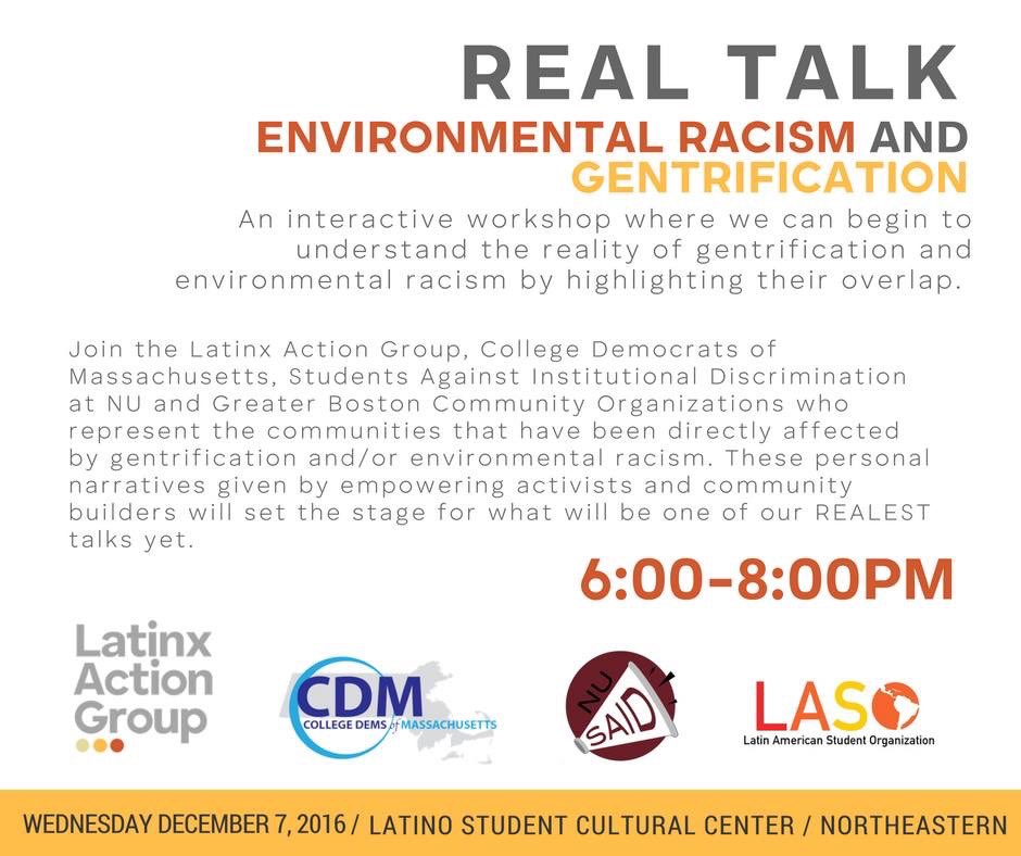 NULSCC's tweet photo. Join the #nuLSCC &amp; Latinx Action Group next Wednesday, Dec. 7th for a workshop on the realities of gentrification and environmental racism. https://t.co/z5QfLOPEmB