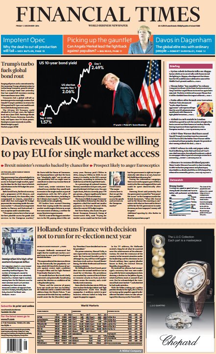 SkyNews's tweet image. FINANCIAL TIMES FRONT PAGE: 'Davis reveals UK would be willing to pay EU for single market access' #skypapers