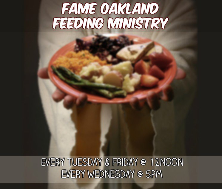 FAMEOakland's tweet photo. Do you know someone in need of a hot meal? #FAMEOak is at work Every Tuesday, Wednesday, and Friday. We invite you to join us! https://t.co/YiXIvILup3