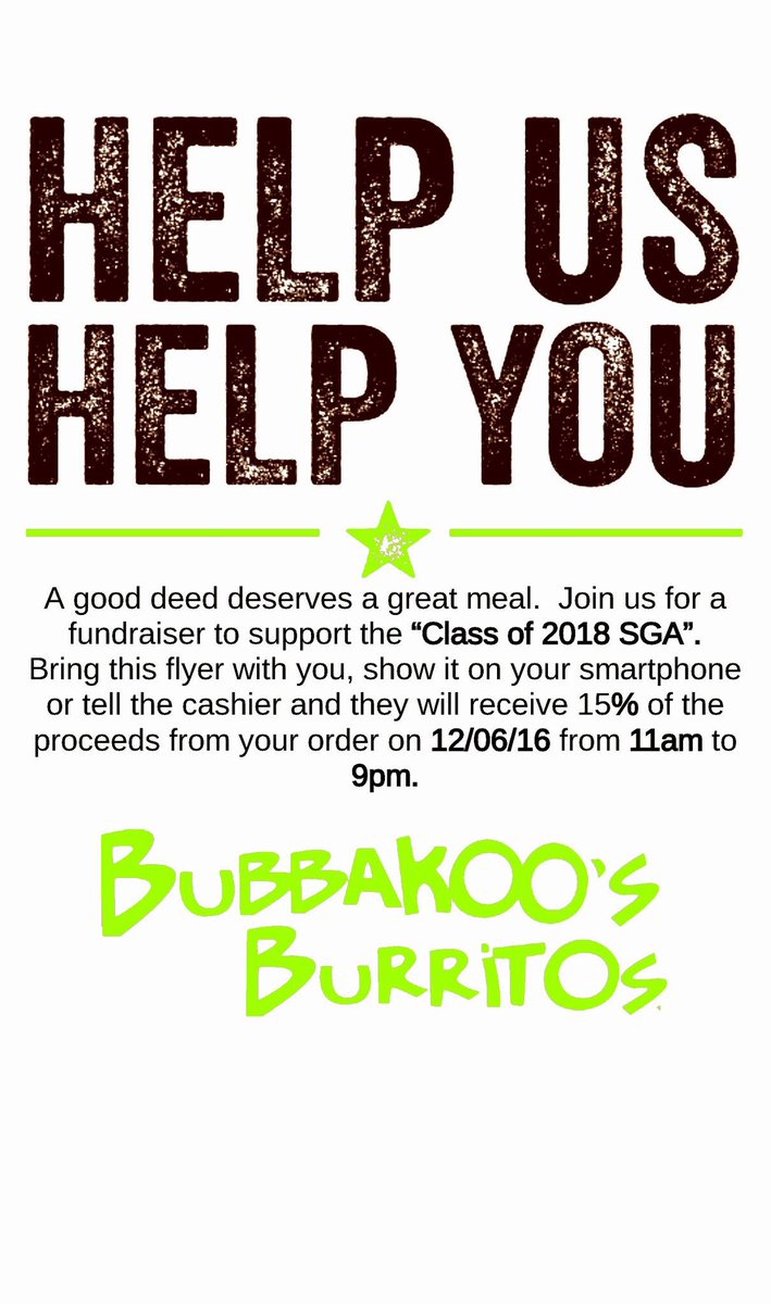 lexwoska's tweet photo. Everyone come out to Bubbakoos next Tuesday for our fundraiser!!!!! Make sure you spread the word 😋!!! 🌯🌯🌯🌯 https://t.co/q1rMoSbf4M