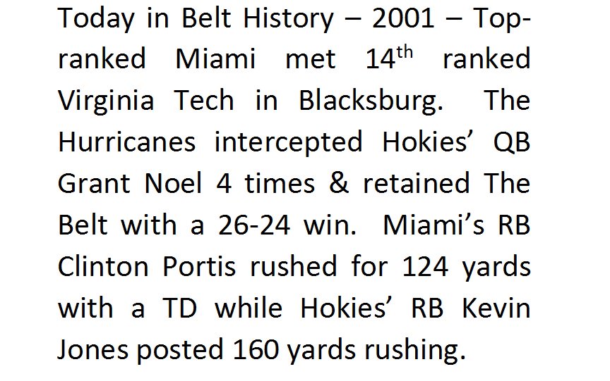 CollegeBelt's tweet photo. https://t.co/AlDOQvKaoy @CanesFootball @HokiesFB #GrantNoel @TheRealC_Portis #KevinJones #TheBelt https://t.co/yZKScDY5s0