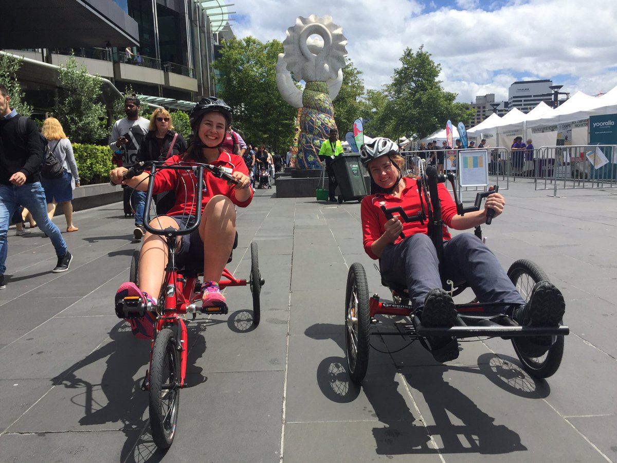 NDIS's tweet photo. We're loving the accessible bikes, games and activities @ Disability Sport &amp; Recreation festival in #melbourne today! @ymca @disabilitysprt https://t.co/QKY2xSzA4n