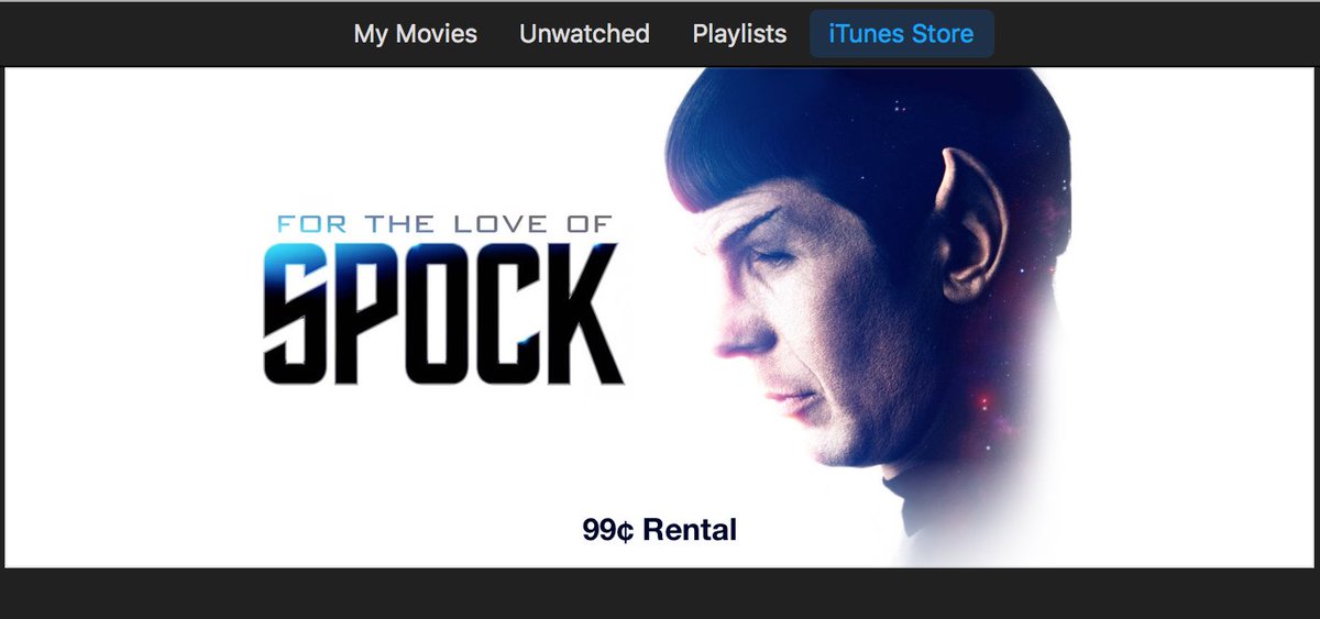 LoveOfSpock's tweet image. Don't forget! The #SpockDoc is still available for rental on @iTunes for a limited time for just 99¢! Still trending #1 for ALL DOCs!