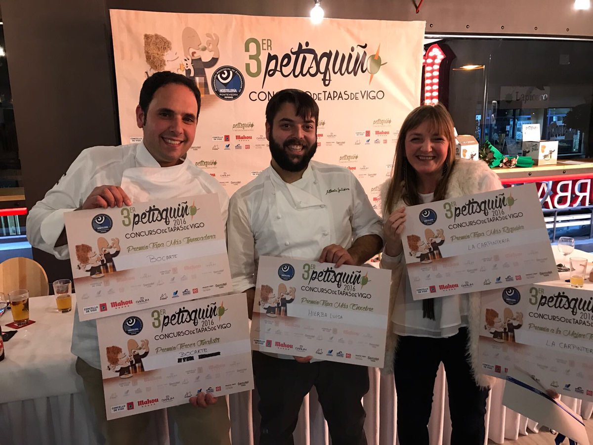 RestBocArte's tweet photo. Nos llevamos el tercer puesto y el premio a la tapa más innovadora en @petisquino 👏🏼👏🏼🔝 ¡Doble premio! #vigo #tapas #vigomola #progreso41 https://t.co/8YsIkTy4dB