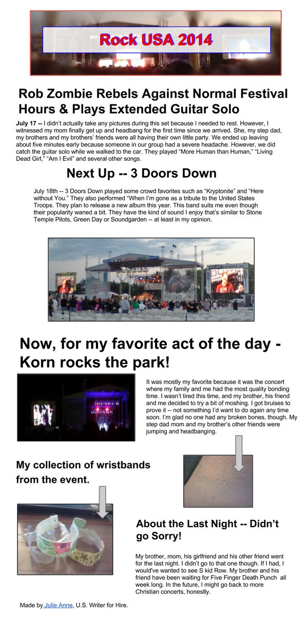 JulieUSWriter's tweet image. My most recent #concertcoverage example is of #rockusa. I want write about more #christianconcerts, though.