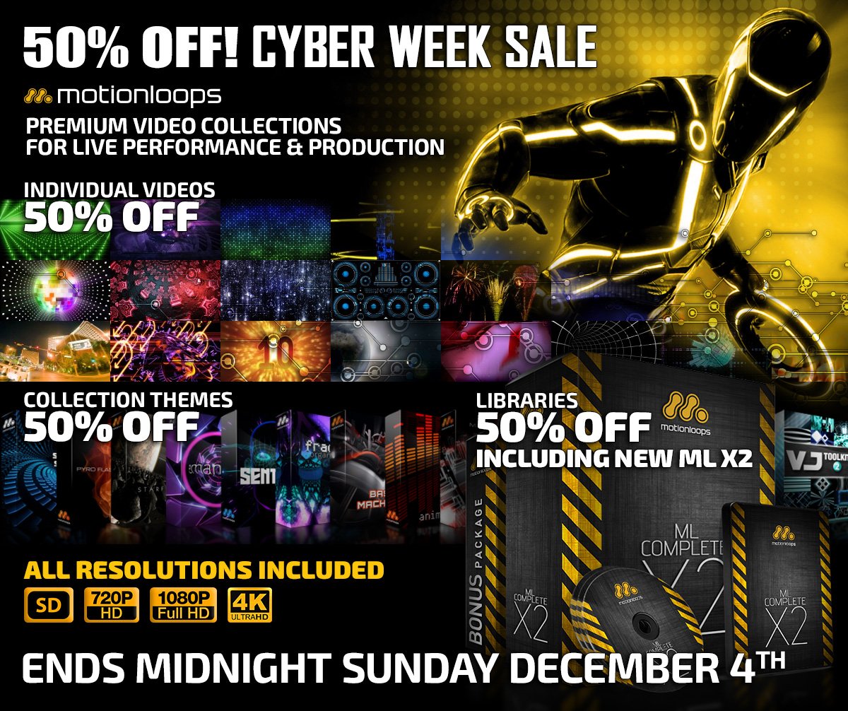 MotionLoops's tweet image. CYBER WEEK STORE-WIDE 50% OFF SALE! All videos, collection themes, &amp;amp; libraries - best deals of the year! MotionLoops.com