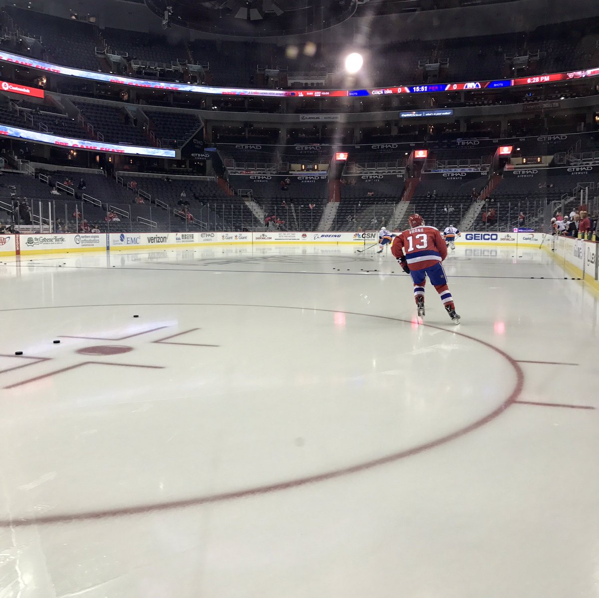 Capitals's tweet photo. Vrana leads the boys out for warmups... where'd they go? 😂#CapsIsles https://t.co/jf7sFIJOT5