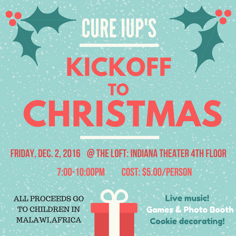 cure_iup's tweet photo. CURE's Kickoff to Christmas is TOMORROW! Get into the Christmas spirit, and help children with physical disabilities! #iup #cureiup https://t.co/qKWOnDVMT4