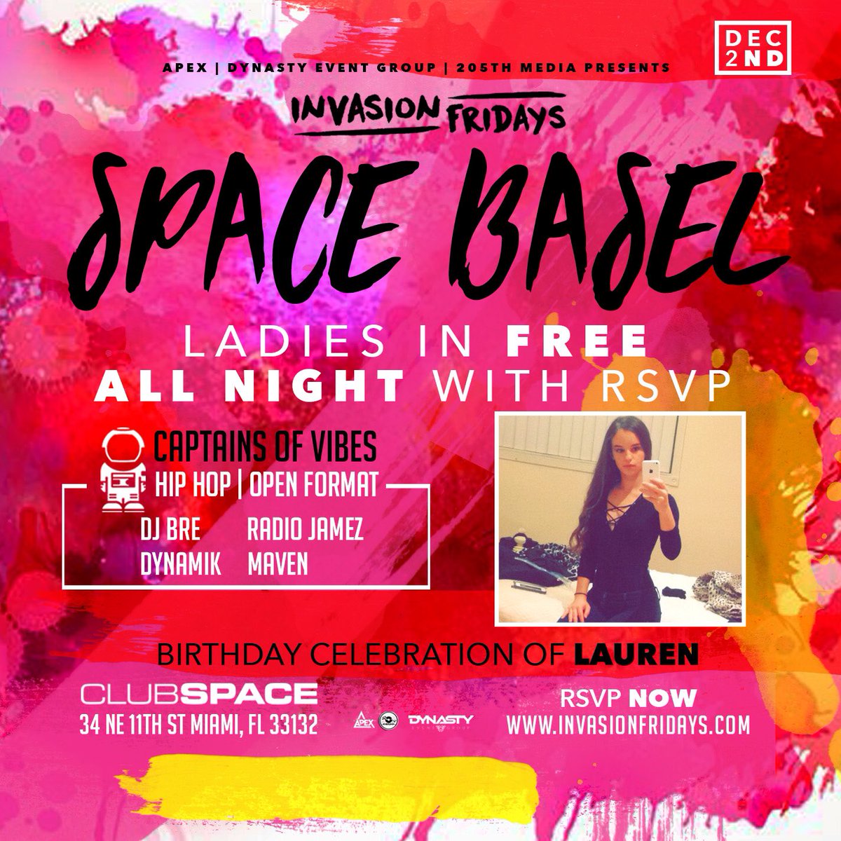 apex_presents's tweet photo. Celebrating a lot of birthdays this Friday at Space, ladies in free all night long! #InvasionFridays #SpaceBasel https://t.co/nuI1pg2jTN