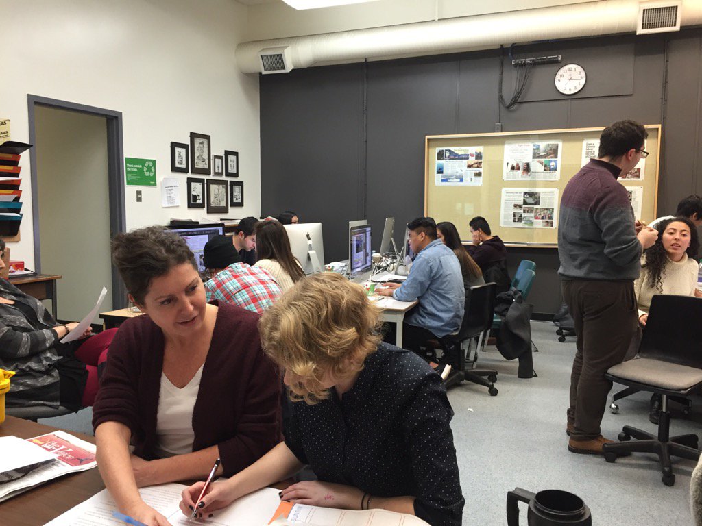 kbolan's tweet photo. Langara journalism students working on special edition of The Voice after Langara Student Union GM fired. https://t.co/iveh2nTrzY
