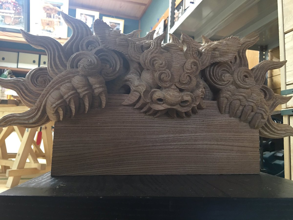 獅子噛み】山車、だんぢり木彫り彫刻 幅30cm
